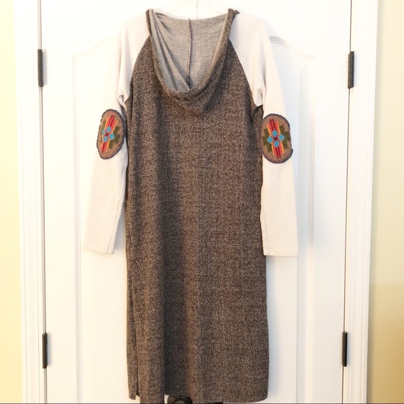 orange creek Sweaters - Orange Creek Hooded Duster Patch Elbow Sz Small